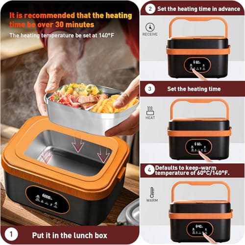 Gamexop Upgraded Cordless Electric Lunch Box, 1.5L Rechargeable Heated Lunch Box Battery Powered Stainless Steel Self-Heating Food Warmer Gift for Indoor Outdoor Work Office Camping Travel — view 4