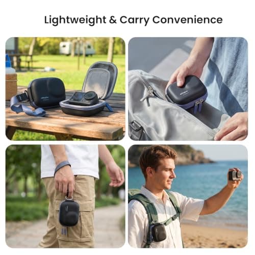 aMagisn Waterproof Mini Carry Case for DJI Osmo Action 6/5 Pro/Nano,Insta360 Ace Pro2/Go Ultra,GoPro 13/12, PU Leather Travel Storage Bag with Plush Lining, Mesh Pocket,Wrist Strap & Carabiner (Black) — view 6