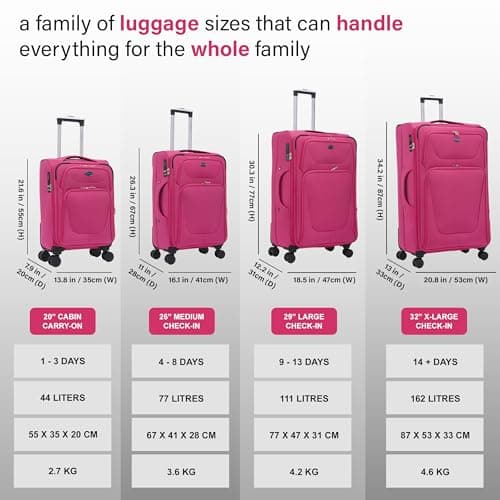 Aerostar Extra Large 32” Lightweight Softshell Expandable Suitcase, Integrated Combination Lock, 4 Wheels Check in Luggage for 30kg (Coral Pink, 162 litres) — view 6