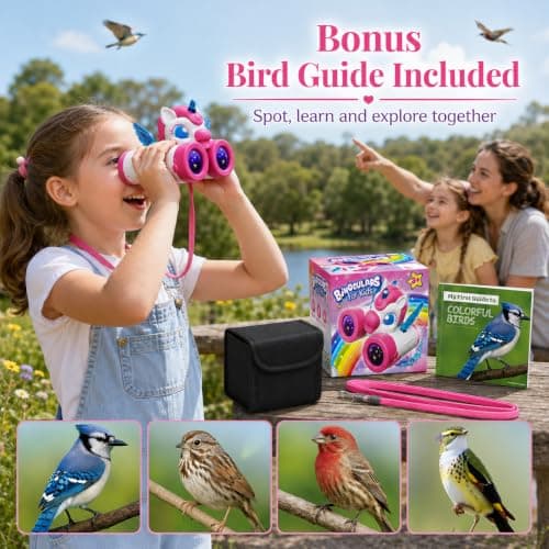 Unicorn Binoculars Kids with Bird Watching Guide, Unicorn Gifts for Girls Age 3-9, Kids Outdoor Garden Toys for 3 4 5 6 7 Year Old Girls, Birthday Present for Girl Explorer Toy for Nature Exploration — view 2
