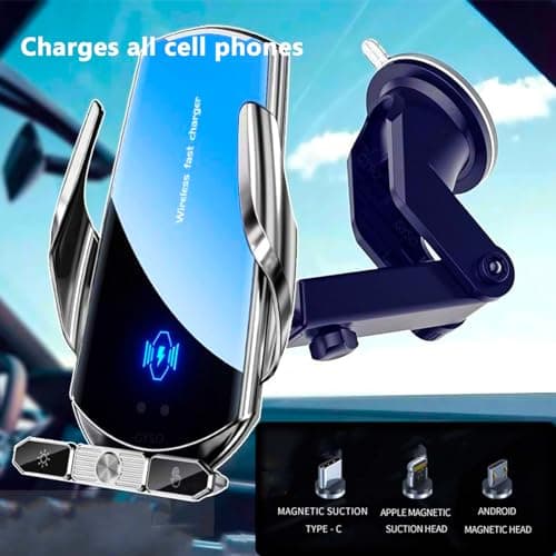 Wireless Car Charger 15W Auto Clamping 3 Magnetic Adapters for Air Vent — view 3
