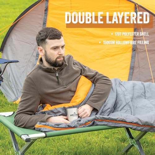Milestone Camping Rectangle Sleeping Bag for Adults & Kids / 2 Season Sleeping Bag for Camping, Hiking, Festivals & Outdoor Adventures/Insulated Filling/Grey & Orange / 170 x 75cm 26700 — view 4