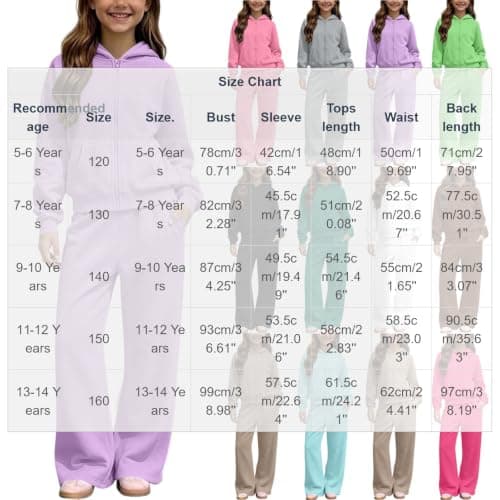 Slxbear Pink Girls 2 Piece Tracksuit Kids Zipper Hooded Tops Elastic Waist Trouser Outfits Long Sleeve Coat Wide Leg Pants Casual Sweatsets Solid Loose Soft Lightweight Travel Sets 13-14 Years — view 4