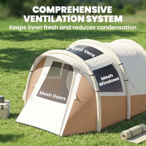 Outsunny Inflatable Camping Tent w/Air Pump, Tunnel Design Khaki — view 6
