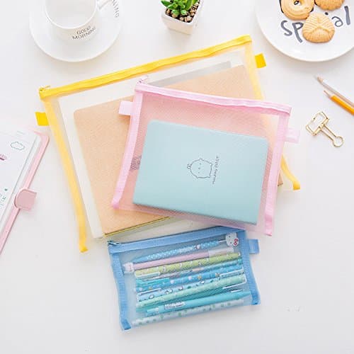 HYFAN Zipper File Folder Bag Breathable Transparent Mesh Document Pocket A4 Paper Pouch Storage for Office School Supplies (PVC, 6 Colors, A4 Size, Pack of 6) — view 2