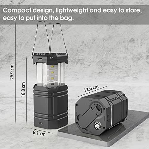 Camping Lantern, Rechargeable Camping Lights with Solar, Hand Crank and USB Charger, Collapsible Tent Light with Handles, Portable Electric LED Light for Outdoor Camping and Tent — view 6