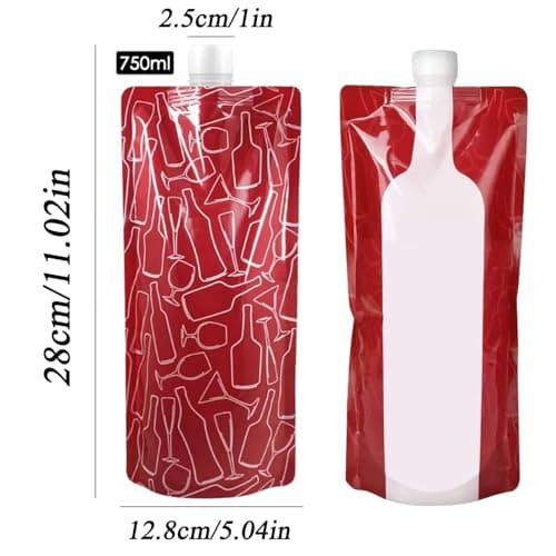 SHANGFENG 4 Pcs Foldable Wine Bag 750ml Portable Drink Pouches Plastic Water Bottle Wine to Go Bag Reusable Plastic Wine Bottle Liquid Leak Proof Flask Holder for Wine Liquor Beverages,Travel — view 2
