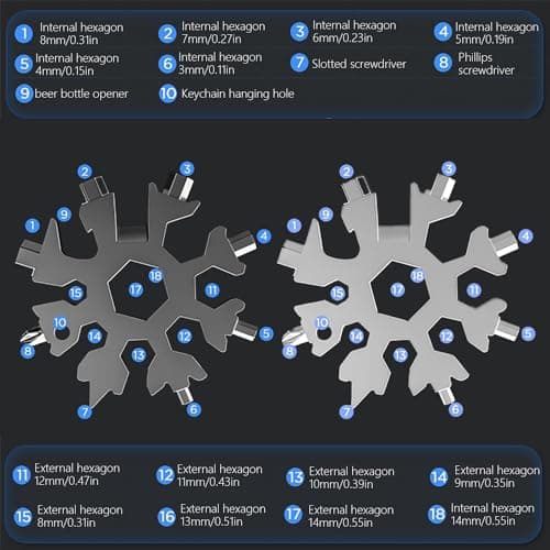 2 Pack 18-in-1 Snowflake Multi-Tool - Stainless Steel Portable Opener with Bottle Opener & Bicycle Wrench, Compact Design for Outdoor, Camping & Daily Use (Durable & Versatile) — view 3