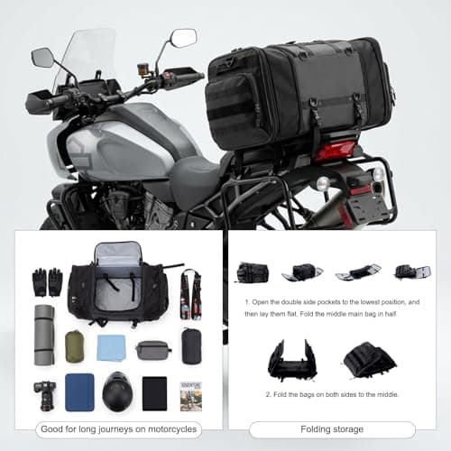 GreenWhim Motorbike Saddle Bag Large Motorcycle Travel Luggage Tail Bag 40-55LBlack Motorbike Travel Luggage Seat Bag with Waterproof Rain Cover Black — view 4