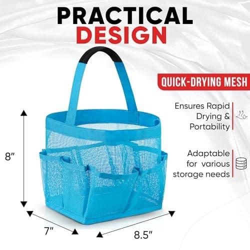Masirs Shower Caddy Mesh - 9 Pocket Portable Bathroom Organizer Tote for Travel, Gym & Dorm - Collapsible Small Shower Caddy Bag to Hold Toiletries & Essentials (Blue) — view 3
