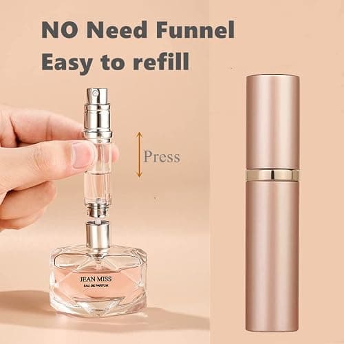 Perfume Atomiser, 5ml Refillable Travel Size Perfume Bottle, Leaking Proof, Bottom Pump without Funnel, elegant portalbe size for women and men, Rose Gold, — view 3