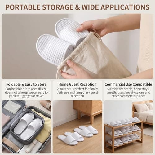 ASTRQLE 2 Pairs White Waffle Spa Slippers Open Toe Disposable Hotel Slippers for Men Women Non Slip Travel Slipper for Party Home Hotel Use — view 5