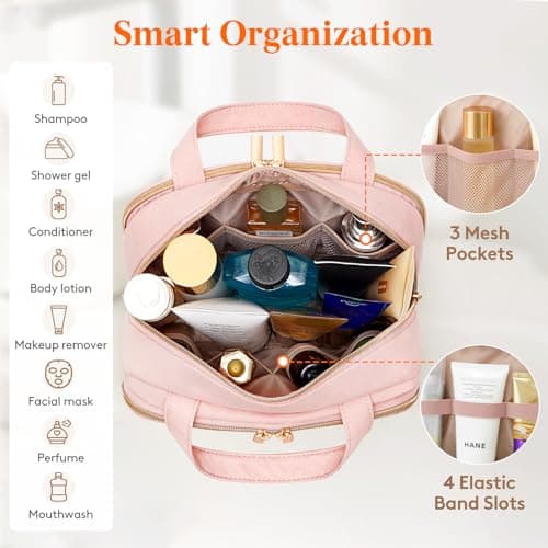Lifewit Toiletry Bag for Women, Travel Wash Bag, Pink, Medium — view 3