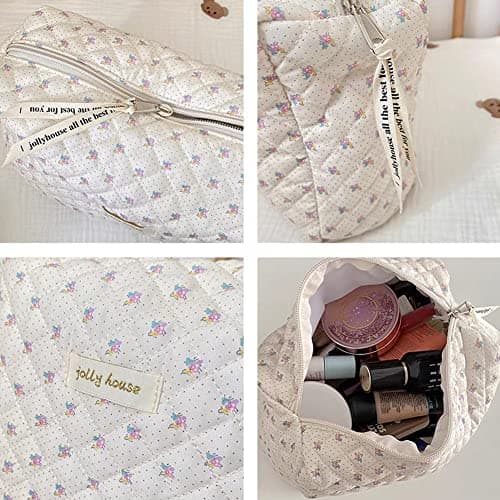 Aucuu Cotton Makeup Bag, Portable Travel Cosmetic Bag, Large Capacity Floral Toiletry Bags, Quilted Wash Bags Organizer for Women Girls — view 3
