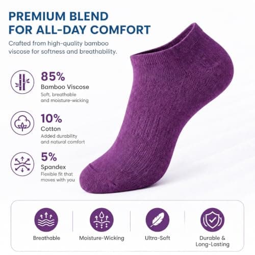 MAKABO Womens Bamboo Trainer Socks Low Cut Ankle Socks Breathable Seamless 6 Pack UK 5-9 Casual Sneakers Gift — view 5