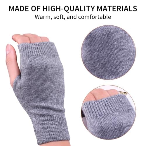 Pryon Wrist Warmers,Cashmere Fingerless Gloves Mittens Women Thermal Hand Winter Wool Mitten Heated Mitts Soft Glove Knit Cold Cover,for Ladies Womens Typing Warmer Indoor Girls Mens Christmas (Grey) — view 3