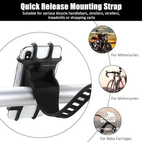 ZEACCT 1-Piece Bike Handlebar Phone Holder, Adjustable Silicone Bicycle Phone Mount with Rotatable Clip, Universal Motorcycle Mobile Strap, Compatible with All Smartphones — view 5