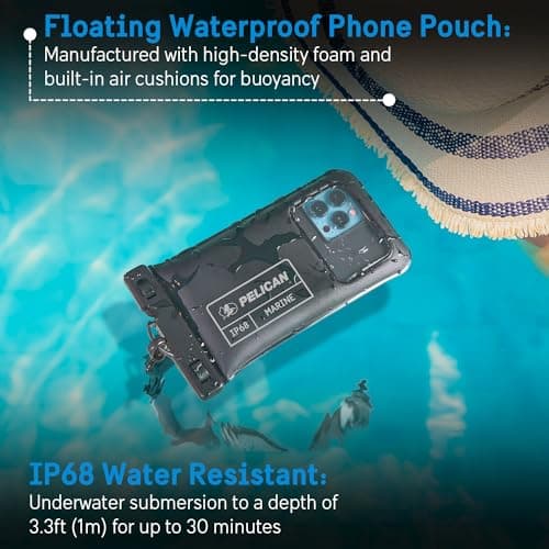 Pelican Marine - IP68 Waterproof Phone Pouch/Case (Regular Size) - Floating Waterproof Phone Case - iPhone 14 Pro Max/ 13 Pro Max/ 12 Pro Max/ 11/ S22 Ultra/Pixel 7 - Detachable Lanyard - Black — view 2