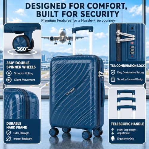 Fly Kite Luggage Carry On Cabin Suitcase 55 x 38 x 22 cm, 20 inch - 100% Polypropylene Hard Shell Aluminium Trolley Handle Real TSA Secure Lock 3 Digit 360° Smooth Wheels Lightweight Teal Blue — view 6