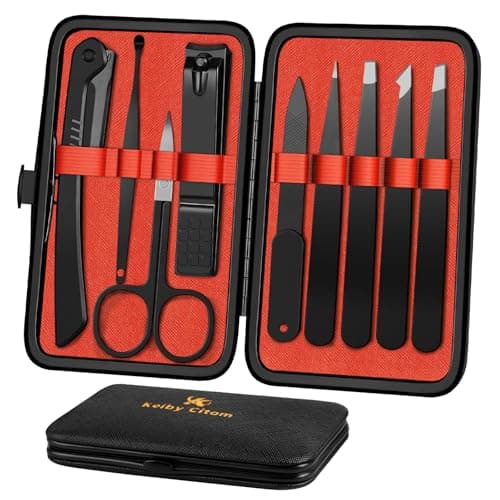 Tweezers and Nail Clippers Set 9 Pcs Precision Tweezers Kit, Black/Red