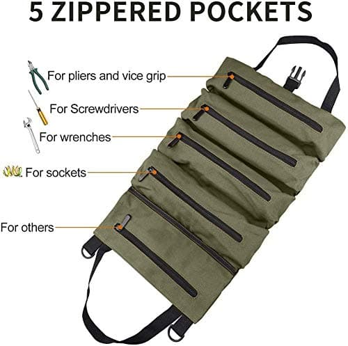 Super Roll Multi-Purpose Tool Bag, Canvas Tool Organizer Bucket, Car First Aid Kit Wrap Roll Storage Case, Hanging Tool Zipper Carrier Tote, Car Camping Gear — view 4