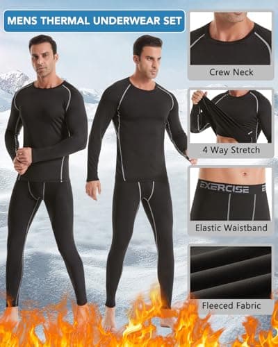 Orrfreer 2 Pack Men’s Thermal Underwear Set Fleece Lined Compression Base Layer For Winter Sports Long Sleeve Top & Long Johns For Men Thermal, Skiing, Running, Hiking Black/Charcoal M — view 4