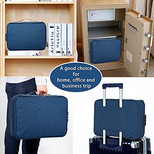 Safe Document Bag with Lock, Multi-Layer File Storage Box, Document Organizer Bag for Home Office Travel,Portable Storage Bag For Ipad,Cash,Jewelry,Passport,Certificates(Navy) — view 6