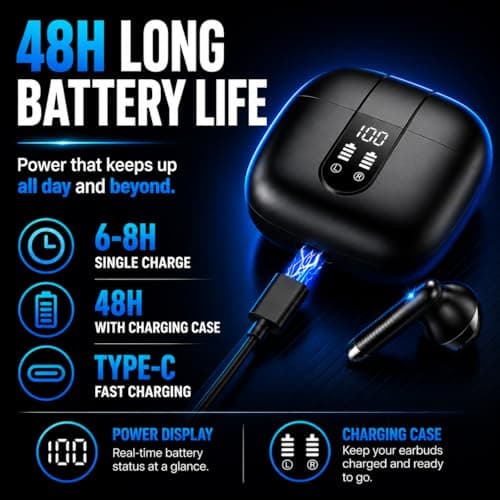 Wireless Earbuds, Bluetooth 5.3 Headphones in Ear with 4 ENC Noise Cancelling Mic, Bluetooth Earbuds 40H Playtime, Ear Buds HiFi Stereo Deep Bass Wireless Earphones, IP7 Waterproof, USB-C Fast Charge — view 2