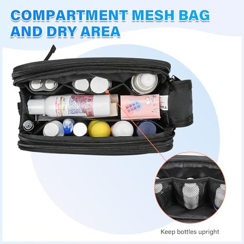 Kato Tirrinia Large Toiletry Bag for Men, Portable Travel Wash Bag, Water-resistant Shaving Kit for shower, Cosmetic Bag for Women, Wet and Dry Separation Dopp Kit Bathroom Gym Travelling (Black) — view 5