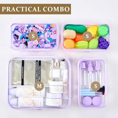 4 pcs Clear Zipper Pouches,Hard Shell Zipper Case, Toiletry Bag for Travel, Clear Diaper Bag, Toiletry Pouch, Travel Organizer, Cosmetic Bag,Toy Storage Bins (Lavender,M+3S) — view 3