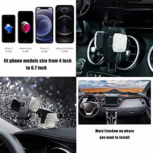 Bling Car Phone Mount Holder,Shiny Crystal Rhinestone Phone Stand for Women and Girls, Car Accessories for Windshield Dashboard,Compatible with Most Cellphones (White) — view 2