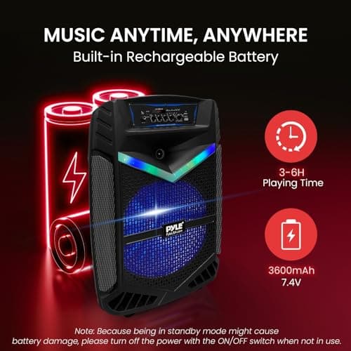 Pyle Portable Bluetooth Karaoke Machine, 1200W Rechargeable Speaker System with 38cm Subwoofer, Mic Input, Party Lights, USB SD Radio, Voice Amplifier, Singing Machine for Kids and Adults — view 5