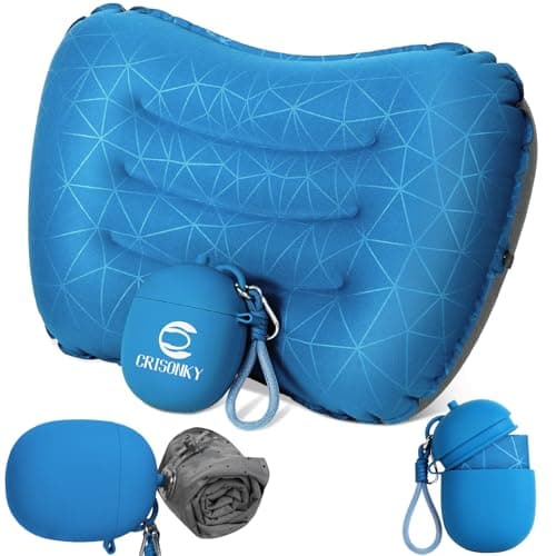 Crisonky Camping Pillow, Inflatable Pillow with 2-in-1 Air Pump Storage Bag