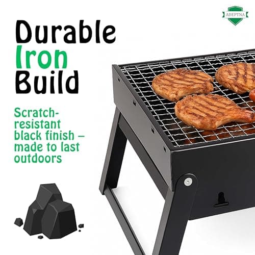 ADEPTNA Portable Folding Charcoal BBQ Grill Compact Tabletop Barbecue with Foldable Legs for Camping, Garden, Travel, Picnic & Outdoor Cooking – Durable Iron Construction with Spacious Cooking Surface — view 6