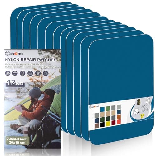 Nylon Repair Patches 20x10 cm 12 pcs Nylon Repair Tape Nylon Fabric Patch Self Adhesive Outdoor Camping Gear Nylon Repair Kit for Tent, Umbrella, Down Jackets, Sleeping Bag, Knapsack (Navy Blue)