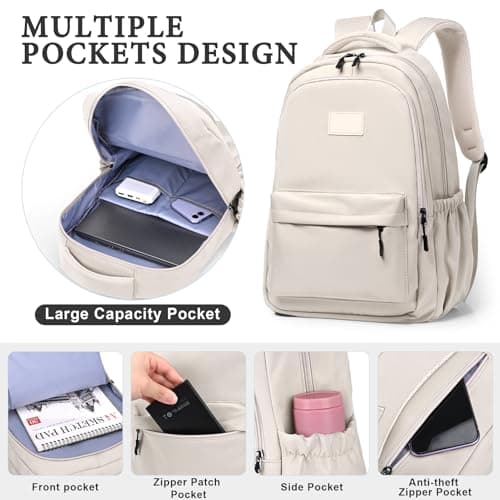 Lahrma Travel Backpack Womens, Lightweight 14 Inch Laptop Rucksack Bag for Men, Splash-proof & Casual Daypacks for School College Work (White) — view 4