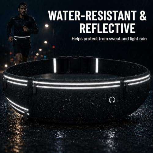 Qoibraze Running Belt with Water Bottle, Phone Holder, 3 Pockets, Black — view 4
