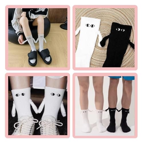 LPMXYW 2 Pairs Magnetic Socks Hand In Friendship Special Gifts for Women Men Holding Hands Hold Funny Magnet Novelty Socks(Black,White), M-XL (202371137UKDZL) — view 4