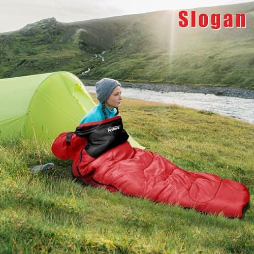 Pystuvo Sleeping Bag for Adults,4 Season Sleeping Bag,Lightweight,Waterproof Indoor & Outdoor Use,Red+Black — view 4