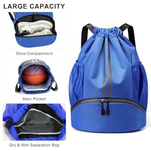 Fjquamitix Drawstring Bags,Waterproof PE Bag,Sports Swimming Backpack Large Unisex Gym Bag with Shoe Compartment Wet And Dry Separation For Travel, School, Beach,Sports — view 4