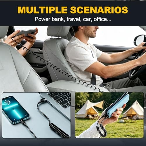 3 PCS Coiled USB C Cable, Retractable Charging Cable for Car, USB to C Cable Compatible with Samsung Galaxy S25 S24 S23 Google Pixel 10 9 8 — view 6