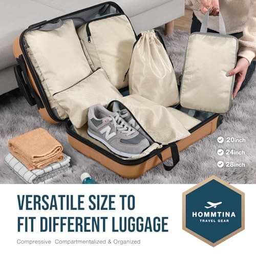 Hommtina Compression Packing Cubes for Suitcases, 7 Set Travel Organizer Cubes for Women/Men (Beige) — view 2