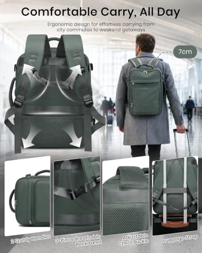 Kono Ryanair Cabin Bag 40x30x20, Underseat Travel Backpack, Green Classic — view 6