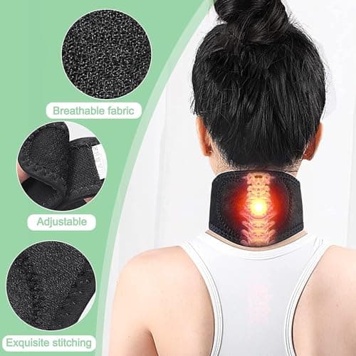 Magnetic Neck Support Brace, Self Heating Neck Pad with 5 Magnets, 2 PCS Adjustable Magnetic Thermal Neck Wrap Neck Warmer, Soft Cervical Collar Brace Neck Protectors for Men Women Neck Pain Relief — view 5