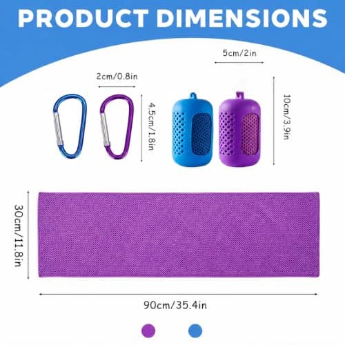 Cooling Towel for Neck and Face, Instant Chill Towel for Hot Weather, Soft Breathable Sports Towel for Gym Running Camping, Quick Dry Sweat Towel 2 Pack (Blue + Purple) — view 6