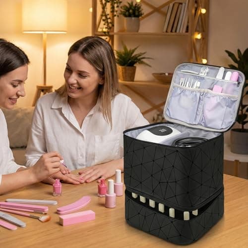 Dexpally Nail Polish Storage Nail Case Double Layer Portable Nail Polish Organiser Nail Polish Bag for 30 Bottles (Black 2) — view 5
