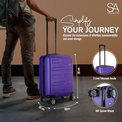 SA Products Cabin Suitcase | 34L Carry On Suitcase, Cabin Bag 55x40x20 with Combination Lock | Hard Shell Suitcase with 4 Wheels Cabin Luggage, Cabin Bags 55 x 40 x 20 Approved (Purple) — view 5