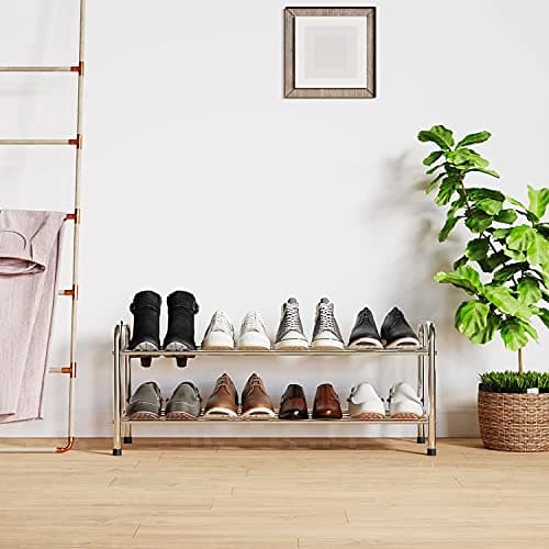 FANHAO 2-Tier Stainless Steel Shoe Rack, Up to 8-Pair Storage Shelf — view 4