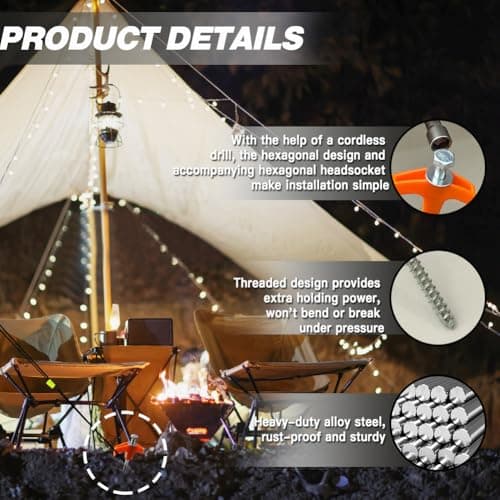 Tent Pegs Metal Heavy Duty, 12 Pack 8-Inch Hard Ground Screw in Tent Pegs — view 2
