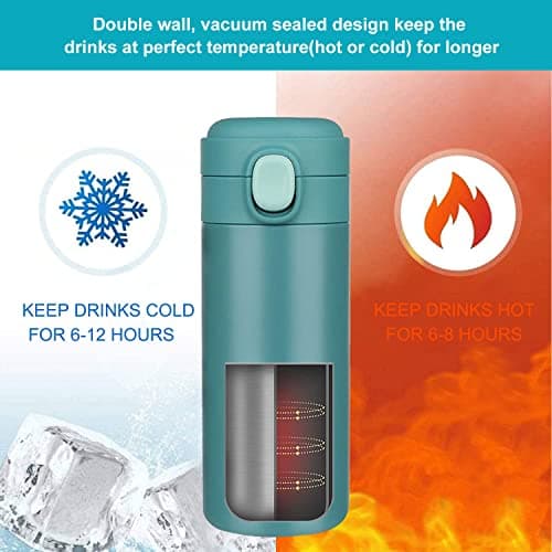 YINJAM 450ML Travel Mug Reusable Coffee Cup Insulated Thermal Mug Stainless Steel Leakproof Flask Tumbler for Hot Cold Drinks (Blue) — view 5